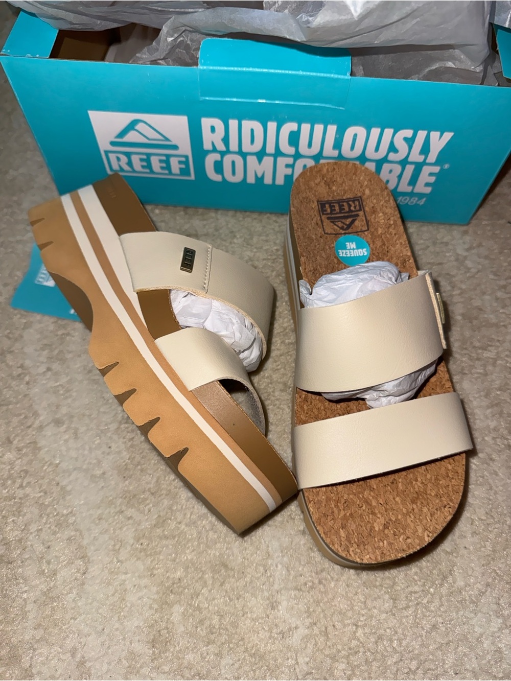 Reef Cream Double-Strap Platform Sandals